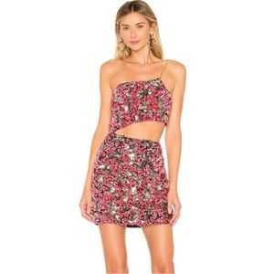 NWT Hours Sybila Pink Gold Sequin Beaded Off The Shoulder Cutout Mini Dress